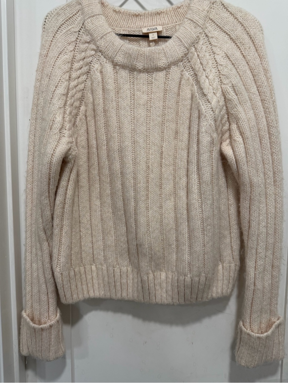 a.n.a Cream Cable & Rib Knit Crewneck Sweater